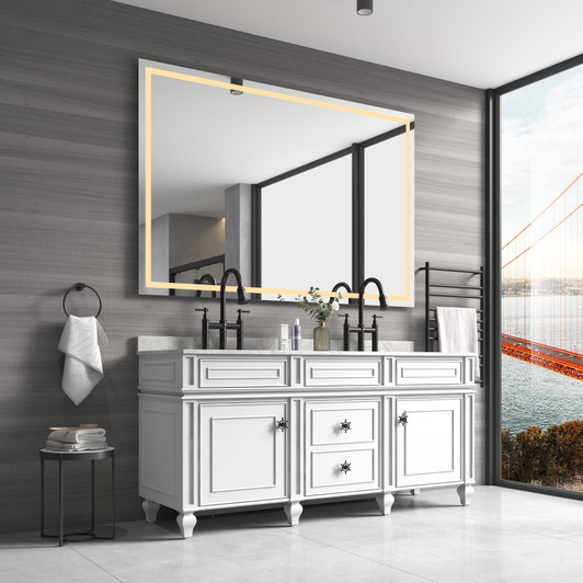 A2ZHOME 84" x 48" LED Lighted Wall-Mounted Mirror with High Lumen & Anti-Fog Control