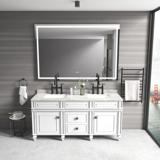A2ZHOME 84" x 48" LED Lighted Wall-Mounted Mirror with High Lumen & Anti-Fog Control