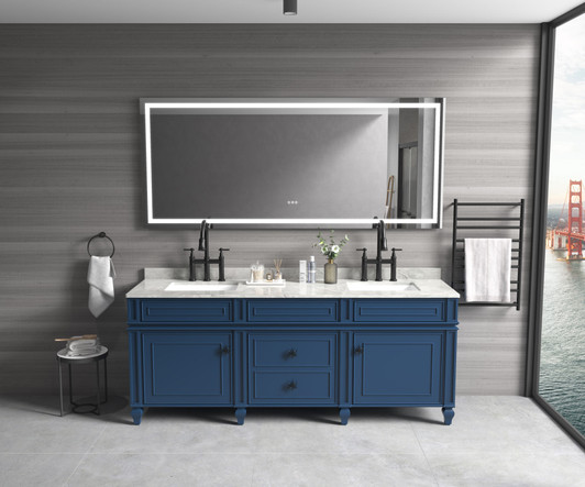 A2ZHOME 84" x 48" LED Lighted Wall-Mounted Mirror with High Lumen & Anti-Fog Control
