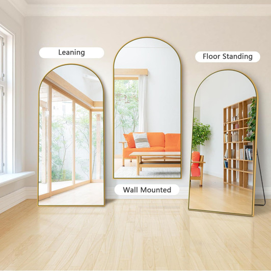 A2ZHOME 71" x 32" Arch Full-Length Mirror - Modern Design with Gold Wooden Frame