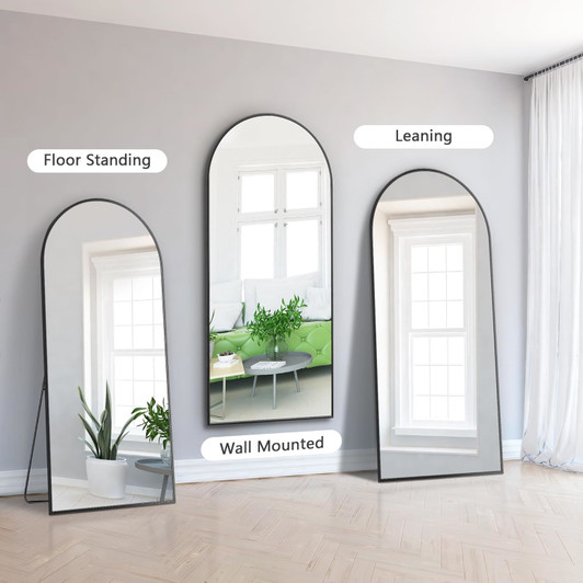 A2ZHOME 65" x 22" Arch Full-Length Mirror - Modern Design with Black Aluminum Alloy Frame