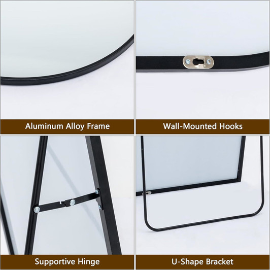 A2ZHOME 64" x 21" Arch Full-Length Mirror - Black Aluminum Alloy Frame