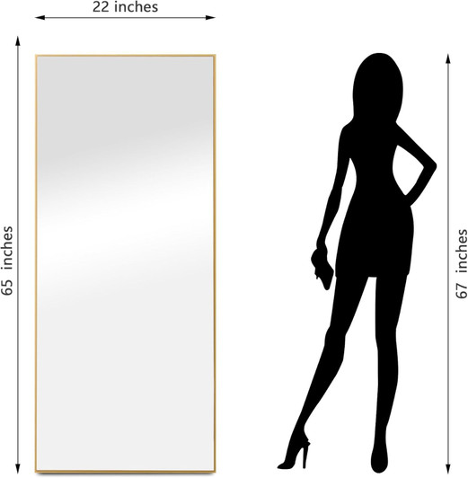 A2ZHOME  65" x 22" Full-Length Mirror - Modern Design with Gold Aluminum Alloy Frame