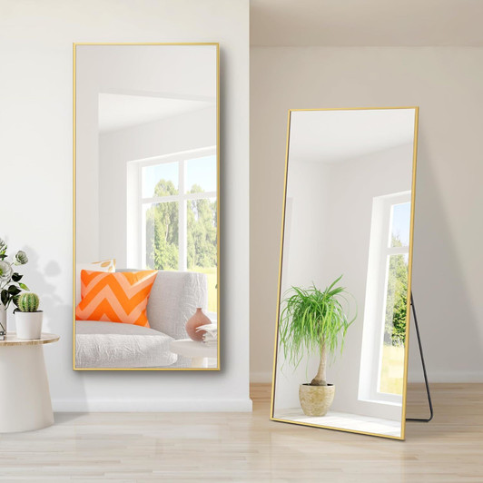 A2ZHOME 64" x 21" Full-Length Mirror - Gold Aluminum Alloy Frame