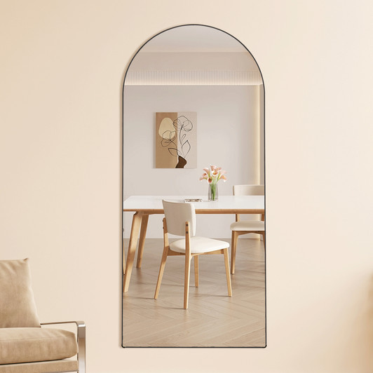A2ZHOME 71" x 31" 4th Generation Floor Standing Full-Length Rearview Mirror - Black Metal Framed Arched Wall Mirror