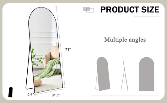 A2ZHOME 71" x 31" 4th Generation Floor Standing Full-Length Rearview Mirror - Black Metal Framed Arched Wall Mirror