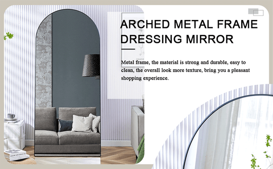A2ZHOME 71" x 31" 4th Generation Floor Standing Full-Length Rearview Mirror - Black Metal Framed Arched Wall Mirror