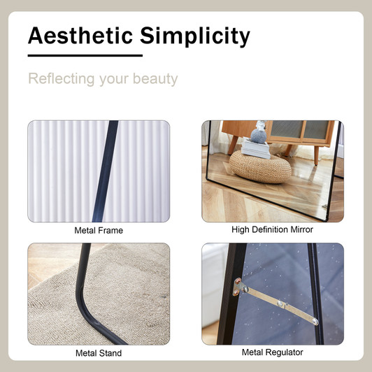 A2ZHOME 71" x 31" 4th Generation Floor Standing Full-Length Rearview Mirror - Black Metal Framed Arched Wall Mirror