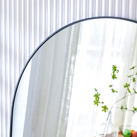 A2ZHOME 71" x 31" 4th Generation Floor Standing Full-Length Rearview Mirror - Black Metal Framed Arched Wall Mirror