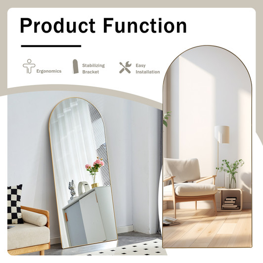 A2ZHOME 71" x 31" 4th Generation Floor Standing Full-Length Rearview Mirror - Metal Framed Arched Wall Mirror