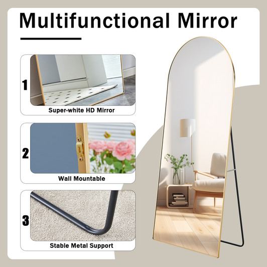 A2ZHOME 71" x 31" 4th Generation Floor Standing Full-Length Rearview Mirror - Metal Framed Arched Wall Mirror