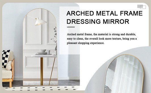 A2ZHOME 71" x 31" 4th Generation Floor Standing Full-Length Rearview Mirror - Metal Framed Arched Wall Mirror