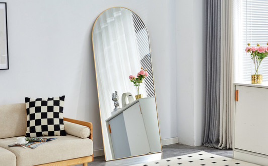 A2ZHOME 71" x 31" 4th Generation Floor Standing Full-Length Rearview Mirror - Metal Framed Arched Wall Mirror