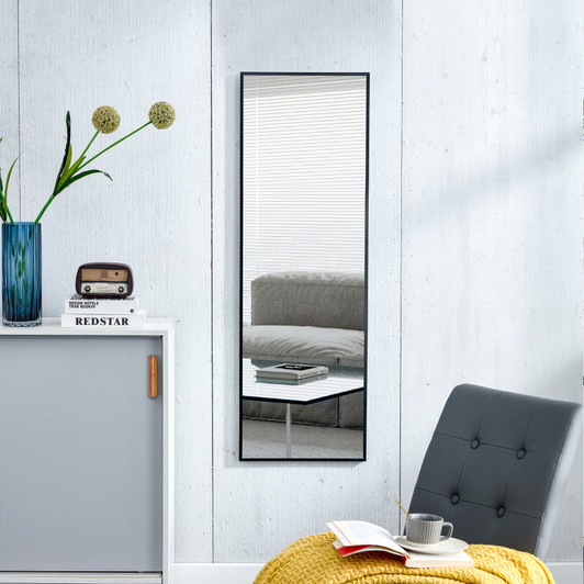 A2ZHOME 48" x 13.8" Full-Length Mirror - Black Aluminum Alloy Metal Frame, Wall Mounted