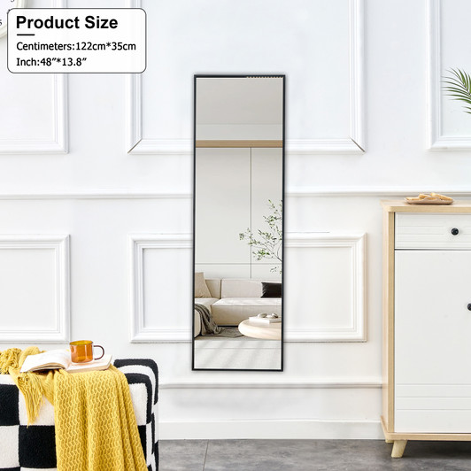 A2ZHOME 48" x 13.8" Full-Length Mirror - Black Aluminum Alloy Metal Frame, Wall Mounted