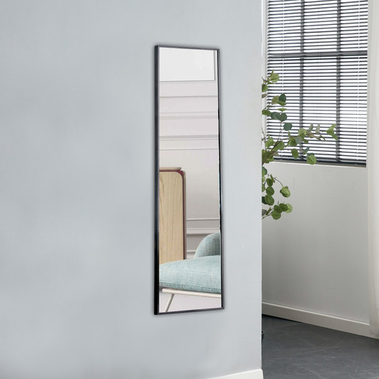 A2ZHOME 48" x 13.8" Full-Length Mirror - Black Aluminum Alloy Metal Frame, Wall Mounted