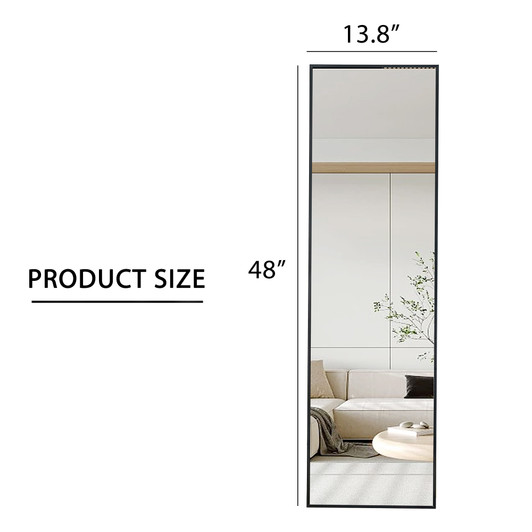A2ZHOME 48" x 13.8" Full-Length Mirror - Black Aluminum Alloy Metal Frame, Wall Mounted