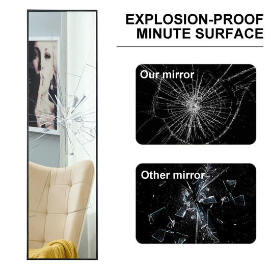 A2ZHOME 48" x 13.8" Full-Length Mirror - Black Aluminum Alloy Metal Frame, Wall Mounted