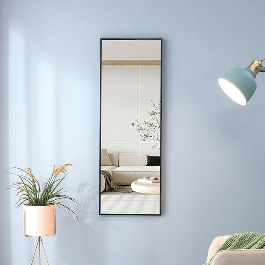 A2ZHOME 48" x 13.8" Full-Length Mirror - Black Aluminum Alloy Metal Frame, Wall Mounted