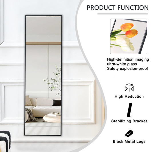 A2ZHOME 48" x 13.8" Full-Length Mirror - Black Aluminum Alloy Metal Frame, Wall Mounted