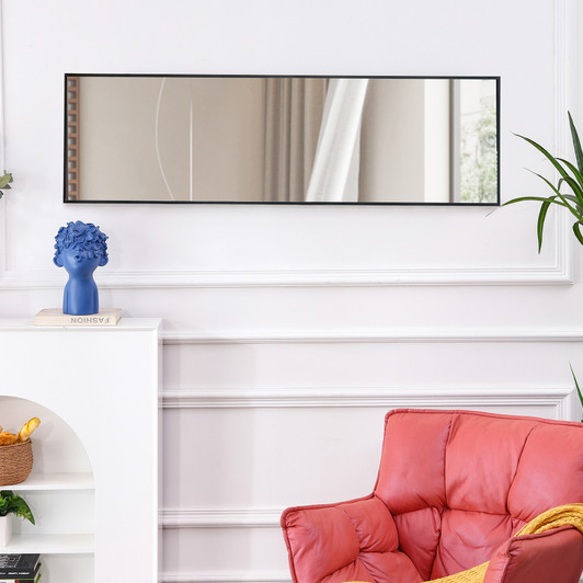 A2ZHOME 48" x 13.8" Full-Length Mirror - Black Aluminum Alloy Metal Frame, Wall Mounted