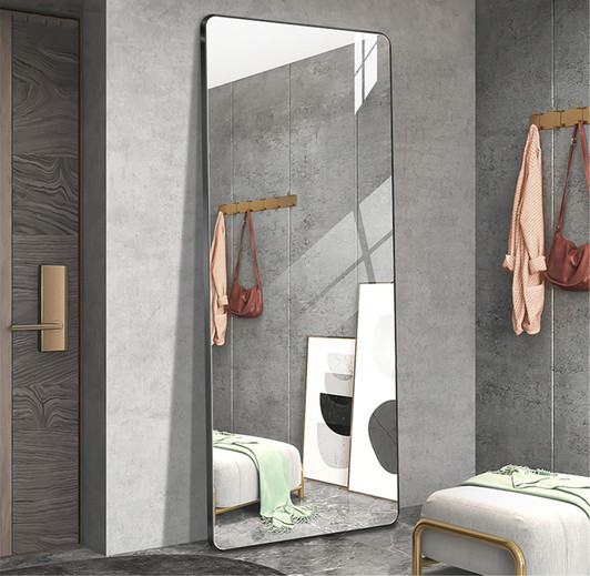 A2ZHOME Aluminum Floor Mirror - Full Length Rounded Corner Rimless Standing Mirror