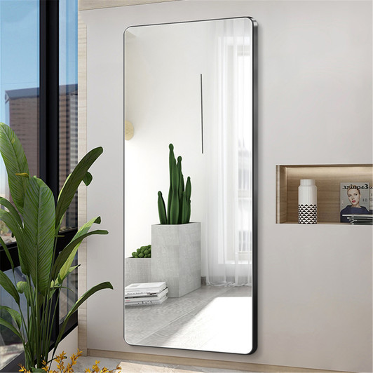 A2ZHOME Aluminum Floor Mirror - Full Length Rounded Corner Rimless Standing Mirror