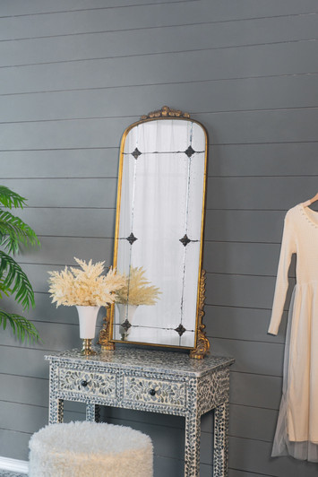 A2ZHOME 24" x 48.5" Antique Gold Arched Full-Length Mirror with Metal Frame