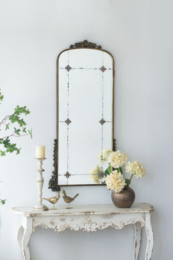 A2ZHOME 24" x 48.5" Antique Gold Arched Full-Length Mirror with Metal Frame