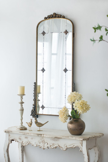 A2ZHOME 24" x 48.5" Antique Gold Arched Full-Length Mirror with Metal Frame