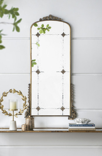 A2ZHOME 24" x 48.5" Antique Gold Arched Full-Length Mirror with Metal Frame