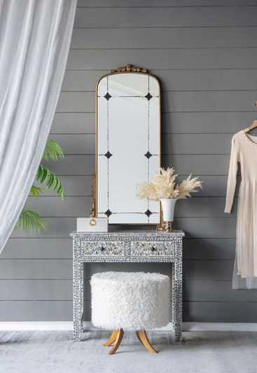 A2ZHOME 24" x 48.5" Antique Gold Arched Full-Length Mirror with Metal Frame