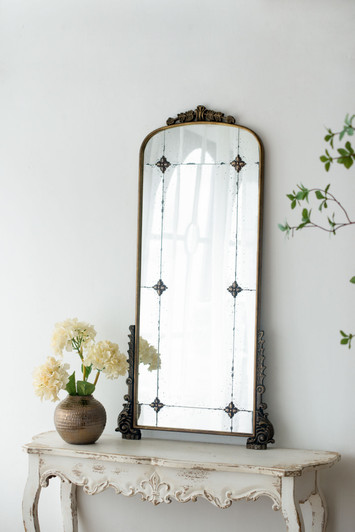 A2ZHOME 24" x 48.5" Antique Gold Arched Full-Length Mirror with Metal Frame