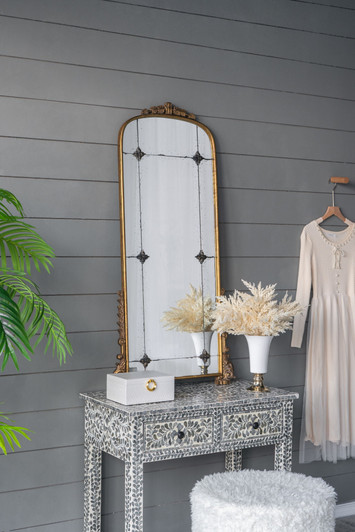 A2ZHOME 24" x 48.5" Antique Gold Arched Full-Length Mirror with Metal Frame