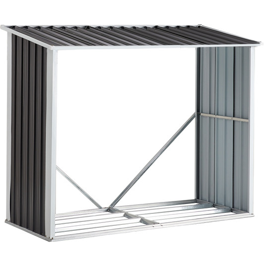 A2ZHOME 70.9" Anthracite Galvanized Steel Log Storage Shed with Roof - Firewood Rack for Backyard, Garden, Patio, Porch