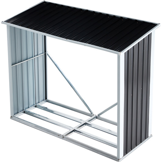 A2ZHOME 70.9" Anthracite Galvanized Steel Log Storage Shed with Roof - Firewood Rack for Backyard, Garden, Patio, Porch