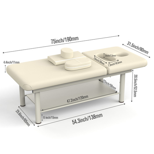 A2ZHOME 80-Inch Wide Quality Leather Beauty Spa Massage Table Bed - Iron Round Legs Facial & Beauty Bed in Beige Gray