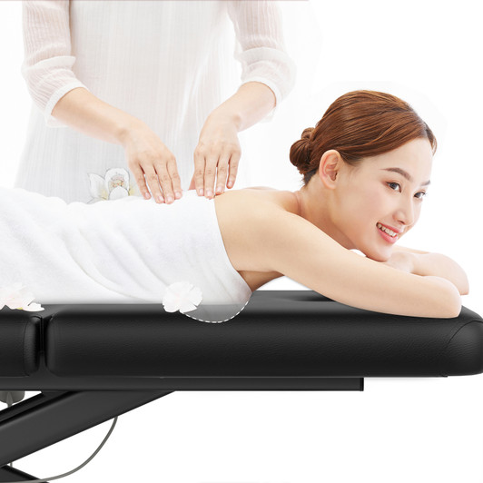 A2ZHOME 80-Inch Wide Beauty Salon Bed - Modern Black Massage Bed with 10x10 Square Leg Iron Frame Structure