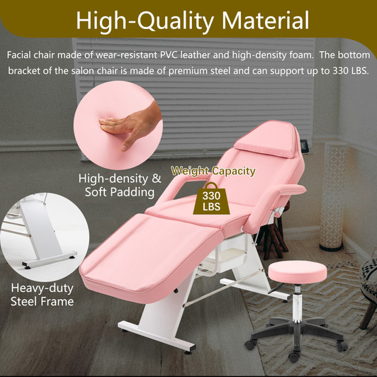 A2ZHOME Massage Salon Tattoo Chair with Two Trays - Multi-Purpose 3-Section Esthetician Bed with Hydraulic Stool