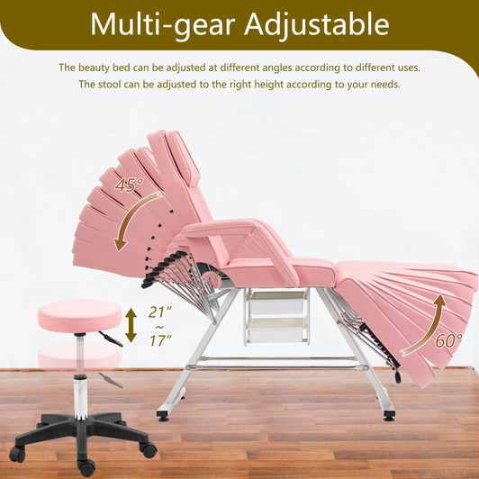 A2ZHOME Massage Salon Tattoo Chair with Two Trays - Multi-Purpose 3-Section Esthetician Bed with Hydraulic Stool