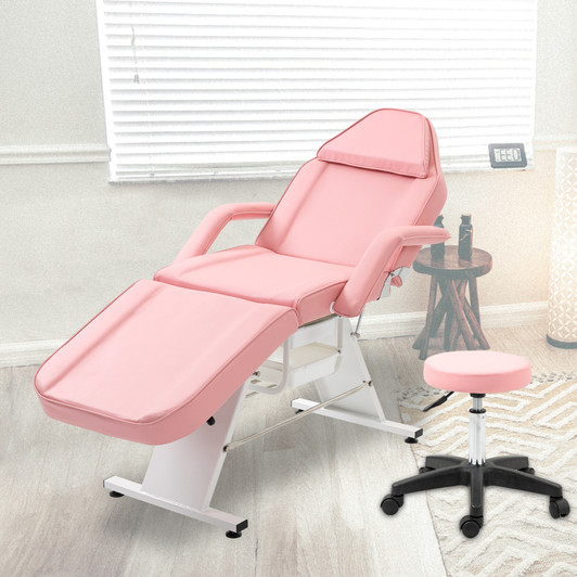 A2ZHOME Massage Salon Tattoo Chair with Two Trays - Multi-Purpose 3-Section Esthetician Bed with Hydraulic Stool