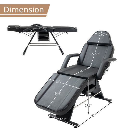 A2ZHOME Massage Salon Tattoo Chair with Two Trays - Multi-Purpose 3-Section Esthetician Bed with Hydraulic Stool, Adjustable Beauty Barber Spa Bed - Black