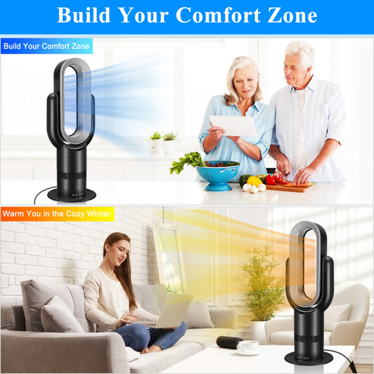 A2ZHOME HealSmart 26-Inch Space Heater Bladeless Tower Fan - Heater & Cooling Combo with Remote Control - Black