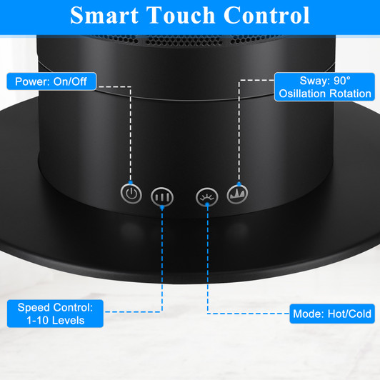 A2ZHOME HealSmart 26-Inch Space Heater Bladeless Tower Fan - Heater & Cooling Combo with Remote Control - Black
