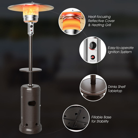 A2ZHOME 48,000 BTU Standing Outdoor Heater Propane LP Gas Steel with Table and Wheels