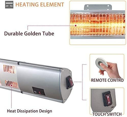 A2ZHOME 1500W Super Quiet Wall-Mounted Electric Heater with Remote Control for Patio, Bedroom, and Office