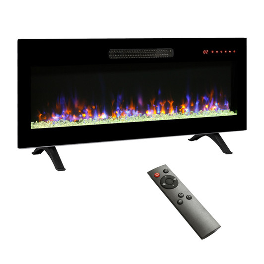 A2ZHOME 42-Inch Recessed Ultra-Thin Tempered Glass Front Wall-Mounted Electric Fireplace with Remote and Multi-Color Flame, LED Light Heater