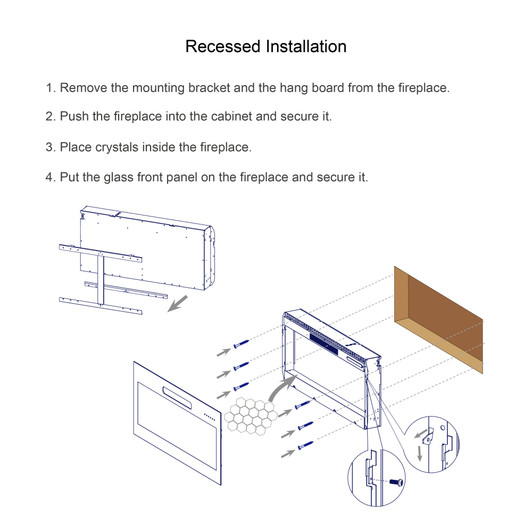 A2ZHOME 42-Inch Recessed Ultra-Thin Tempered Glass Front Wall-Mounted Electric Fireplace with Remote and Multi-Color Flame, LED Light Heater