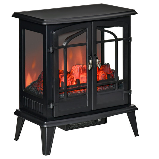 A2ZHOME 29" Electric Fireplace Heater, Freestanding Fire Place Stove with Realistic LED Log Flames and Overheating Safety Protection, 1400W, Black