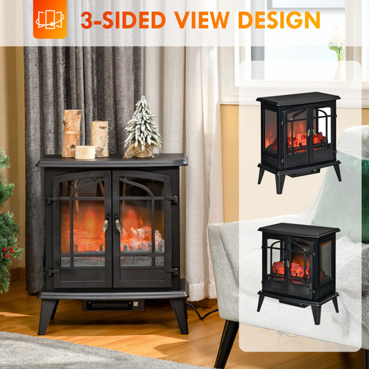 A2ZHOME 29" Electric Fireplace Heater, Freestanding Fire Place Stove with Realistic LED Log Flames and Overheating Safety Protection, 1400W, Black